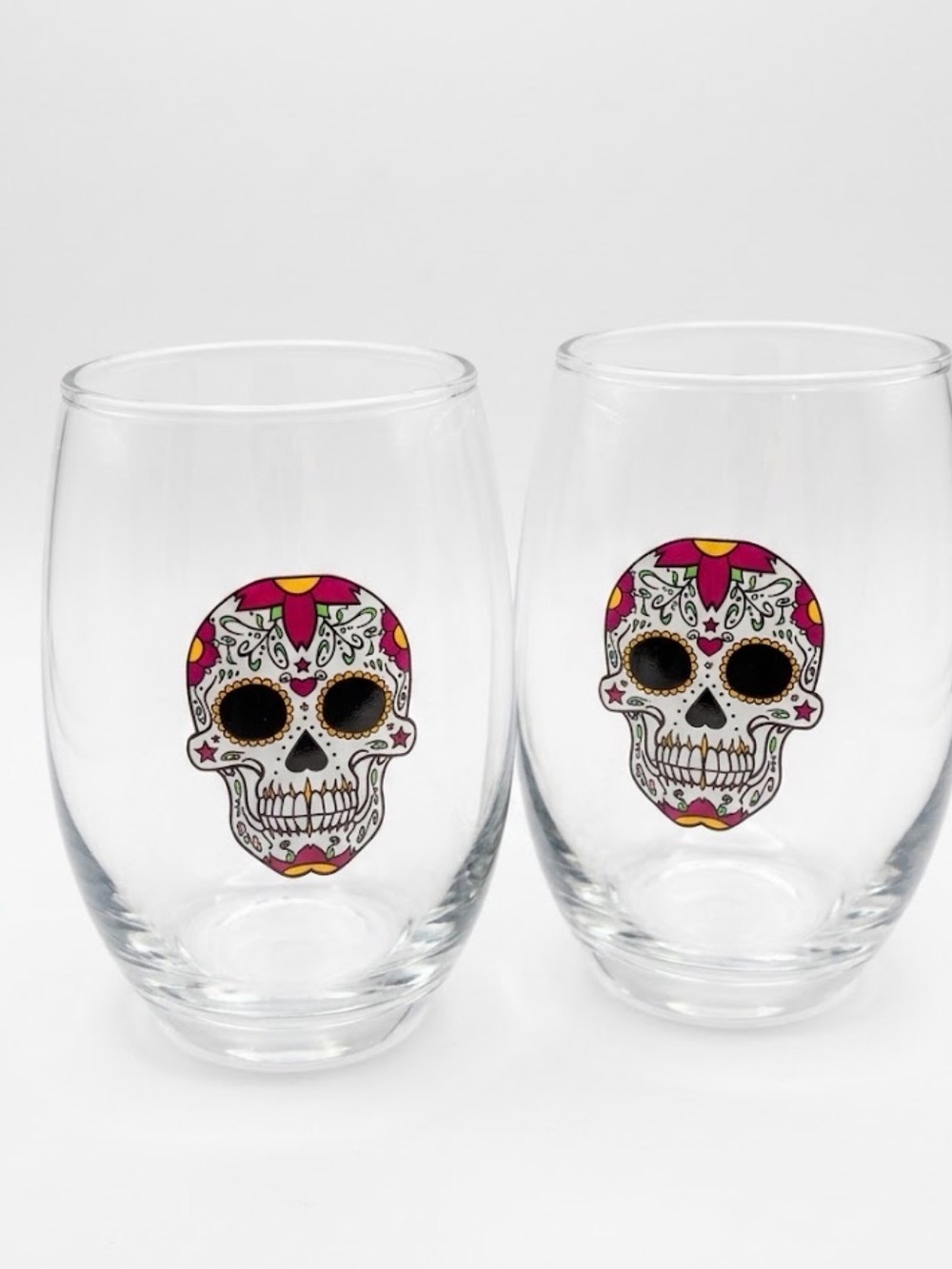 Cristar Mikonos ⚜️💀⚜️ Sugar Skull Day of the Dead Wine Glasses